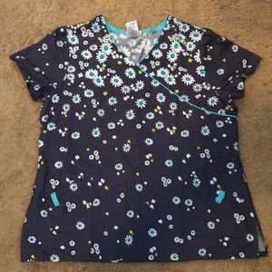Gray flowery scrub top
